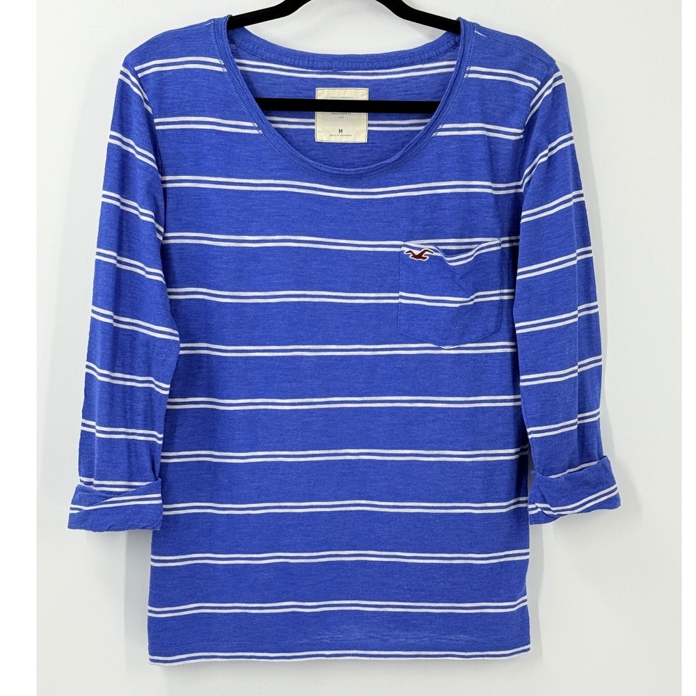 Vtg y2k Hollister Blue Striped top Womens sz M nautical Beach Preppy 2010s